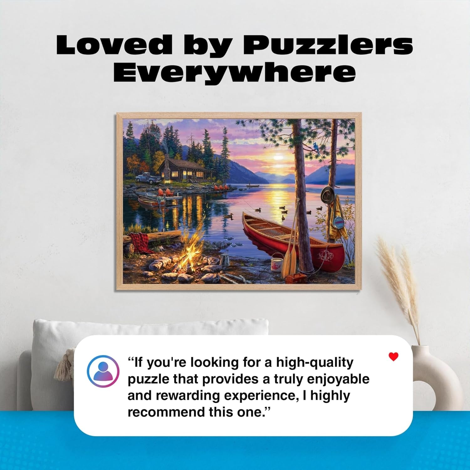 - Canoe Lake 1000 Piece Puzzle for Adults - Jigsaw Puzzles – Darrell Bush Cabin Sunset Artwork with Poster – Challenging Outdoor Nature Scene