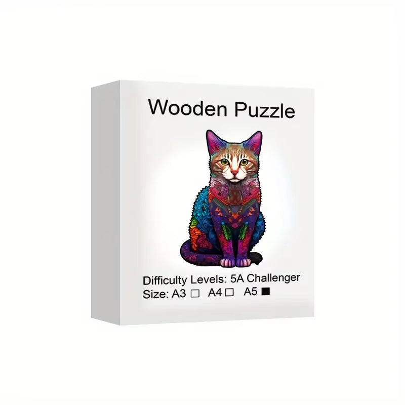 Cat Wooden Puzzle, Uniquely Irregular Animal Shaped Wooden Jigsaw Puzzles Wooden Toys, Christmas Gift Home Decor