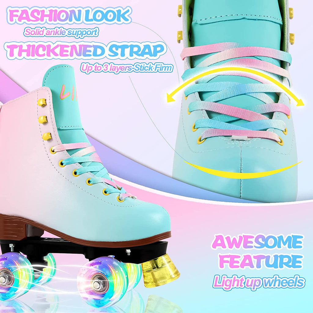 Quad Roller Skates for Girl and Women with All Wheel Light Up,Indoor/Outdoor Lace-Up Fun Illuminating Roller Skate for Kid