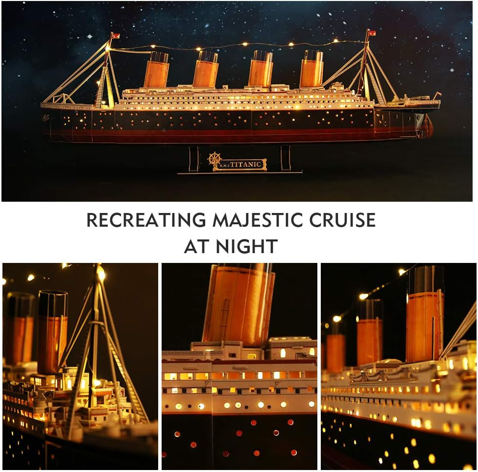 Titanic 3D LED Puzzles for Adults 88 CM 266 Pieces,Titanic Toys for Teens, Home Decor Birthday Gifts Adults Gifts for Mom