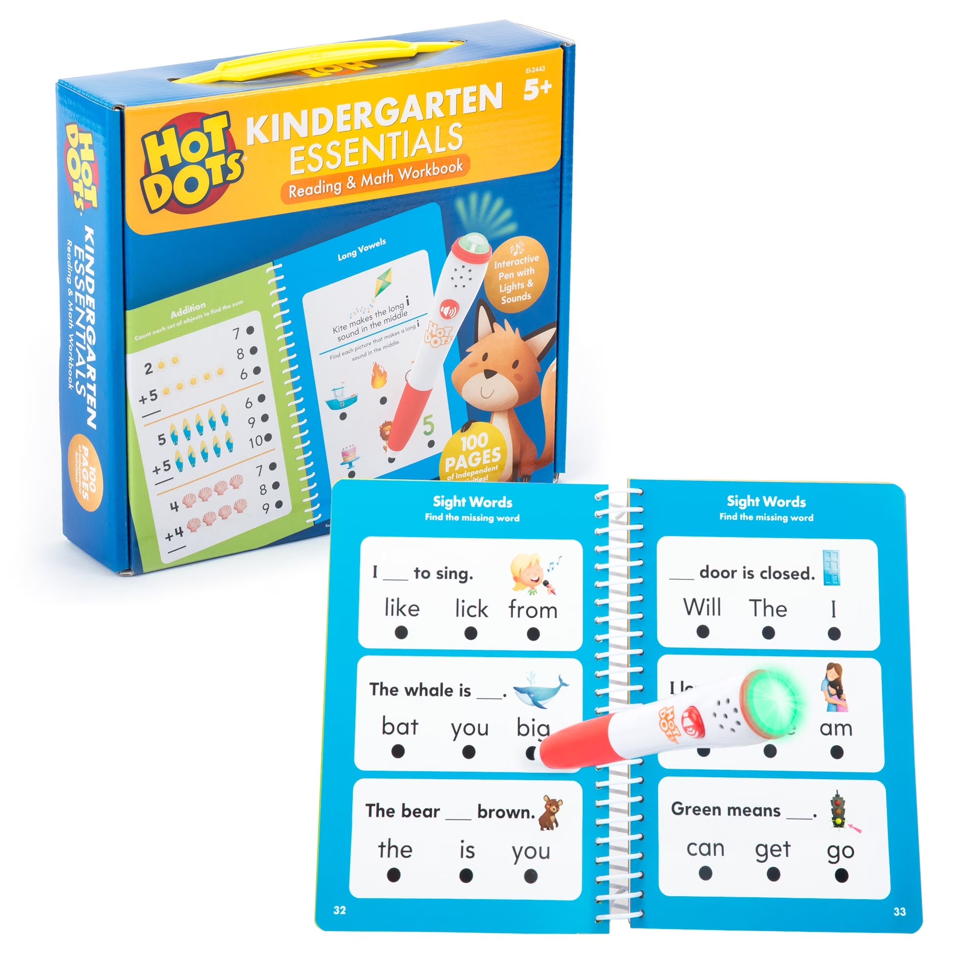 Educational Insights Hot Dots Kindergarten Essentials: Reading & Math Workbook with Interactive Pen, Children 5+
