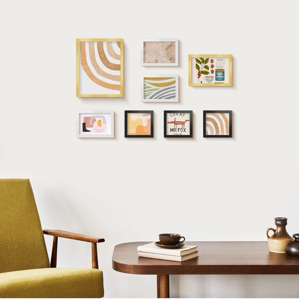 8X10 Picture Frame Gold Set of 10, Display 5X7 with Mat or 8 X 10 without Mat Picture, Photo Frame Collage for Wall Gallery or Table Deco, Hanging or Tabletop Display