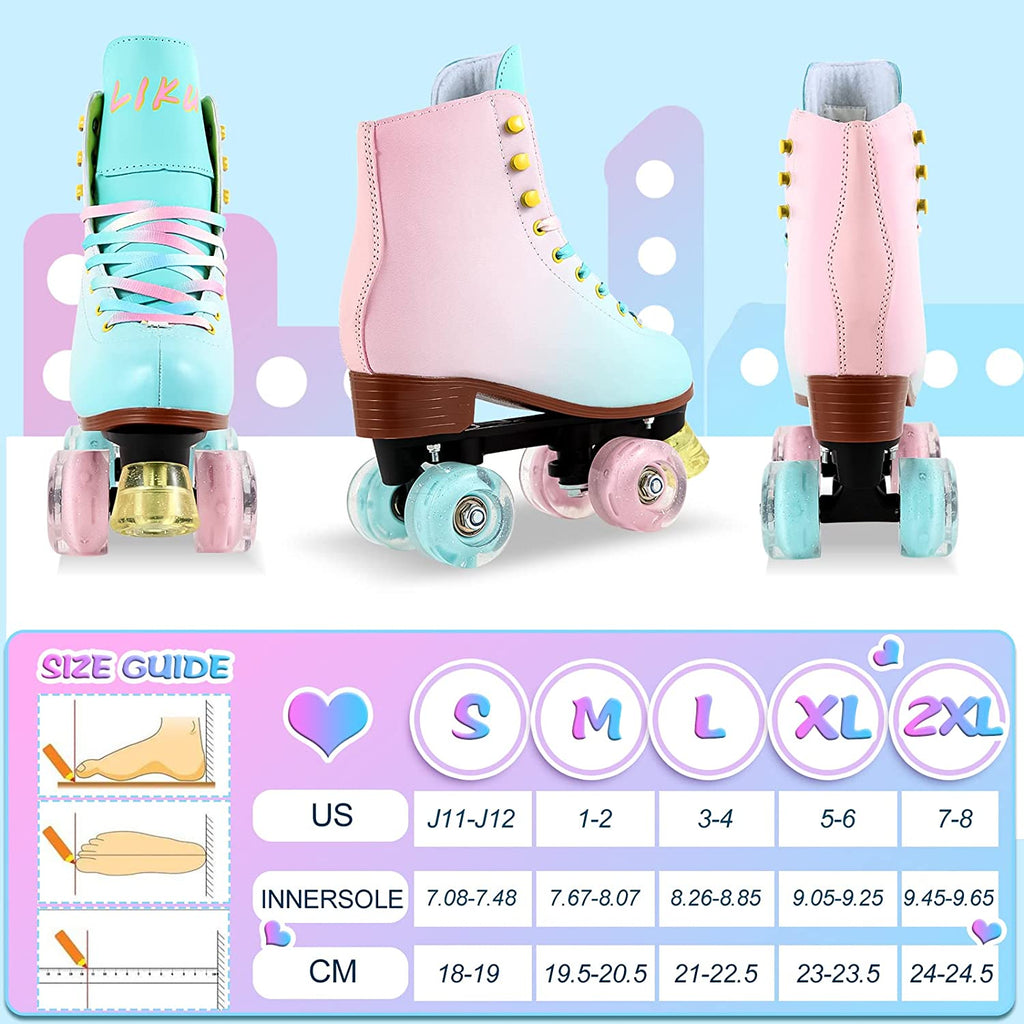 Quad Roller Skates for Girl and Women with All Wheel Light Up,Indoor/Outdoor Lace-Up Fun Illuminating Roller Skate for Kid