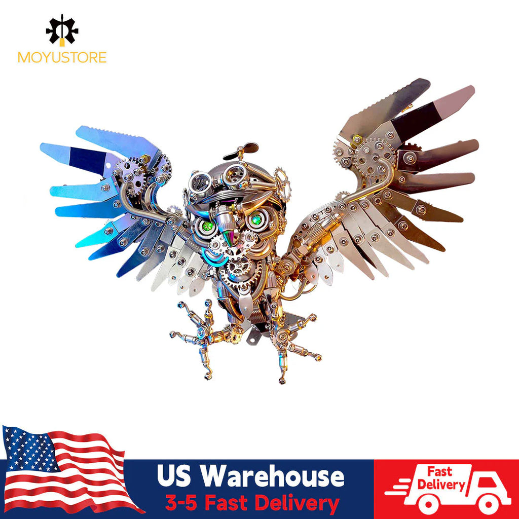 Steampunk Owl with Goggles DIY 3D Metal Animal Model Kits 700+PCS Difficult Puzzle