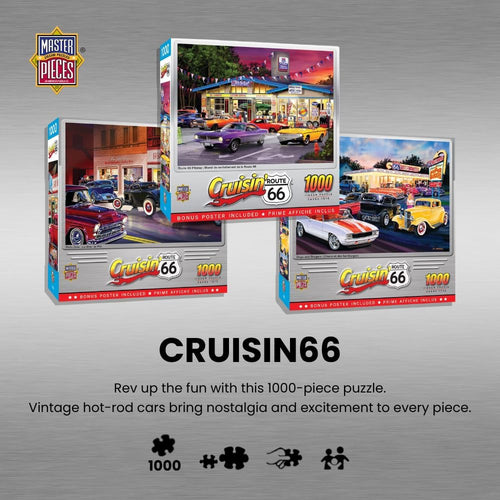 - 1000 Piece Jigsaw Puzzle, Route 66 Pitstop, Fun for Adults, Family, Kids, 19.25" X 26.75"