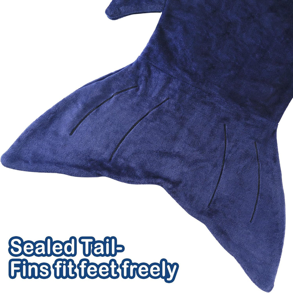 Kids Shark Blanket, Soft Flannel, Boys Toys, Fleece Shark Tail Blanket, Dark Blue, Warm and Soft, Gift for Kids, 19" X 44" Fit for Boys Aged 3 to 6
