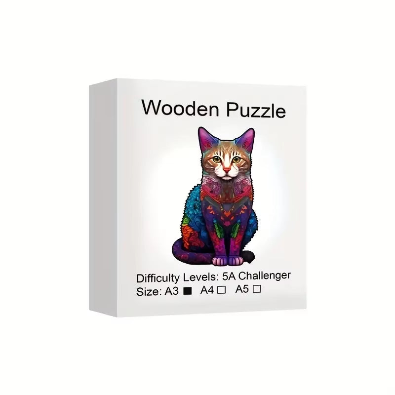 Cat Wooden Puzzle, Uniquely Irregular Animal Shaped Wooden Jigsaw Puzzles Wooden Toys, Christmas Gift Home Decor