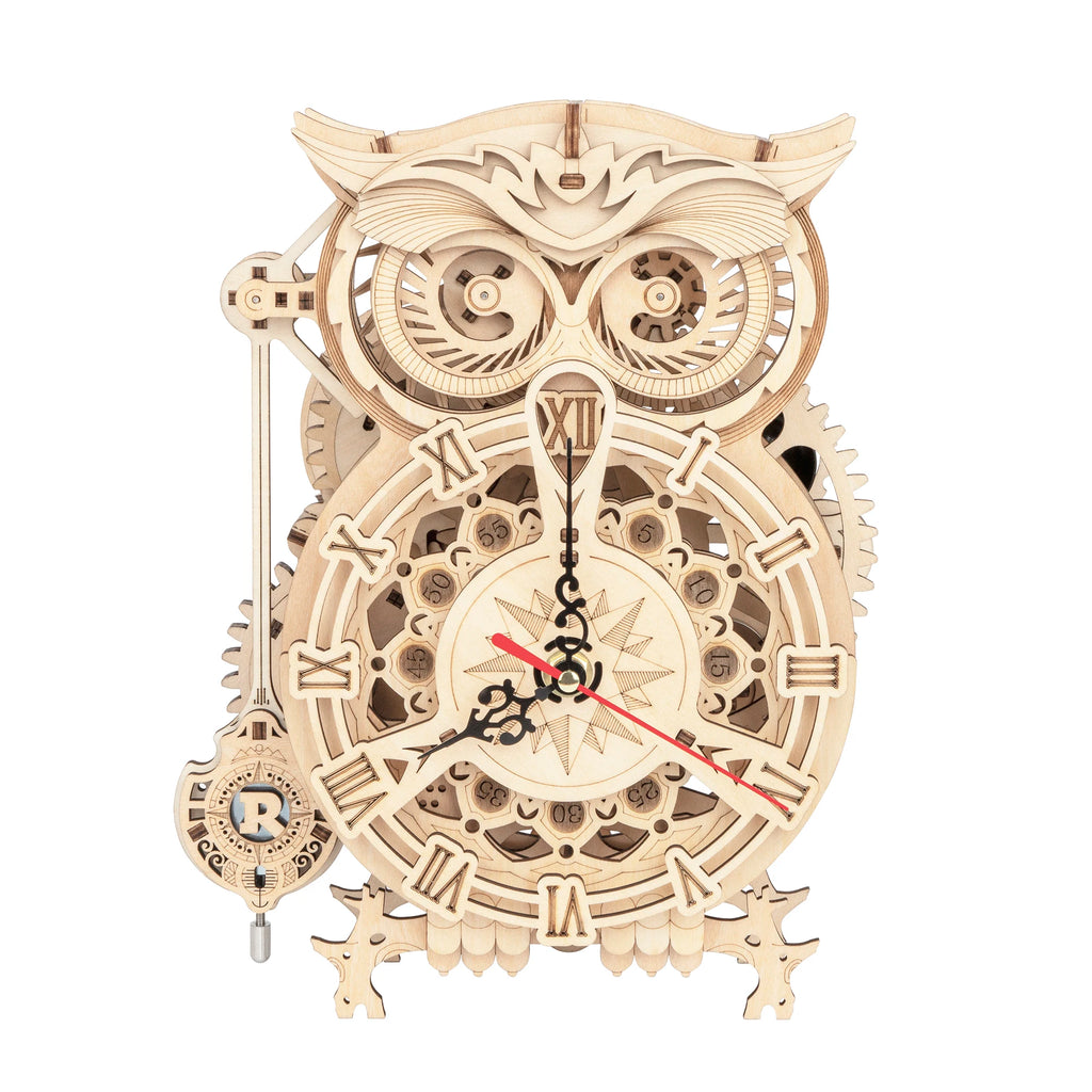 Rokr 161Pcs Creative DIY 3D Owl Clock Wooden Model Building Block Kits Assembly Toy Gift for Children Adult LK503