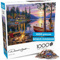 - Canoe Lake 1000 Piece Puzzle for Adults - Jigsaw Puzzles – Darrell Bush Cabin Sunset Artwork with Poster – Challenging Outdoor Nature Scene