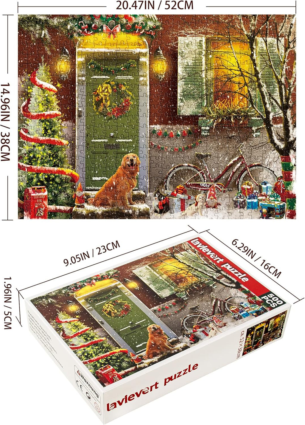 Jigsaw Puzzle 500 Piece Puzzle for Adults - Christmas on Doorstep, Smiling Golden Retriever