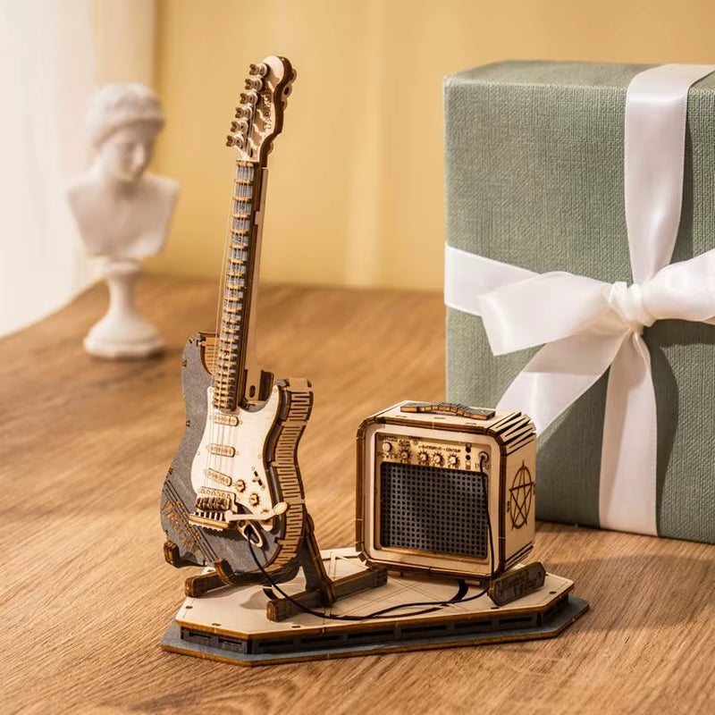 Rokr Electric Guitar Model Gift for Kids Adult Assembly Creative Toys Building Block Set 3D Wooden Puzzle TG605K
