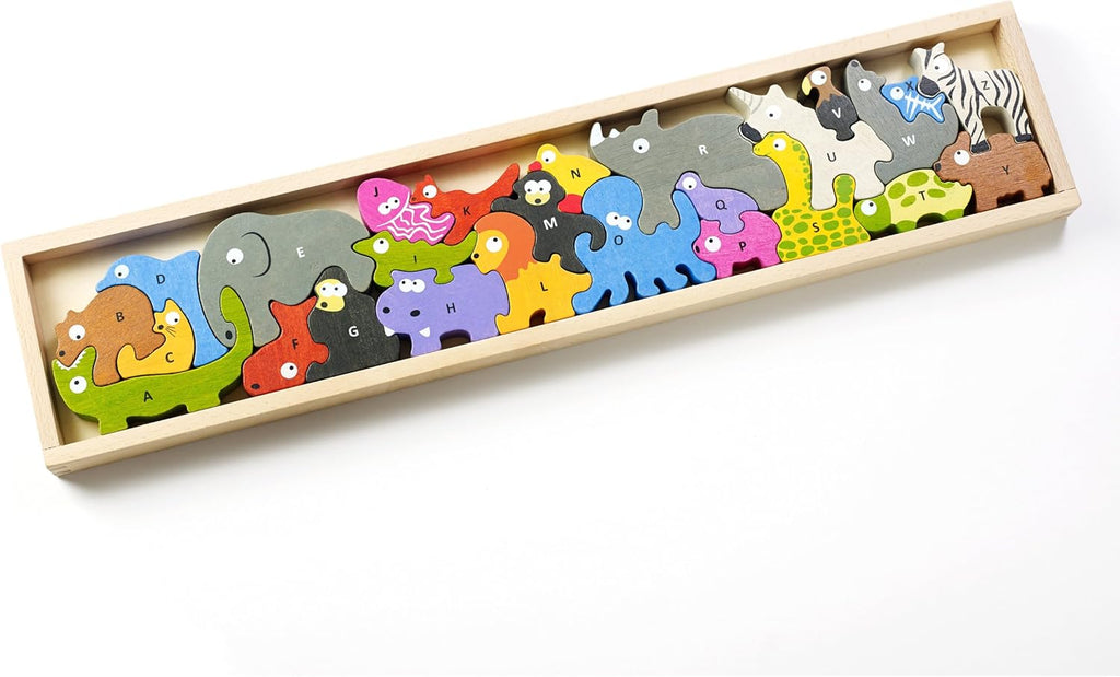 Animal Parade a to Z Puzzle and Playset - Educational Wooden Alphabet Puzzle - 2 and Up