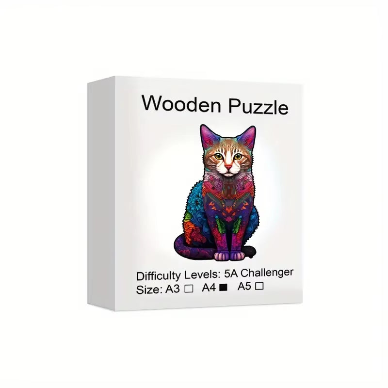 Cat Wooden Puzzle, Uniquely Irregular Animal Shaped Wooden Jigsaw Puzzles Wooden Toys, Christmas Gift Home Decor