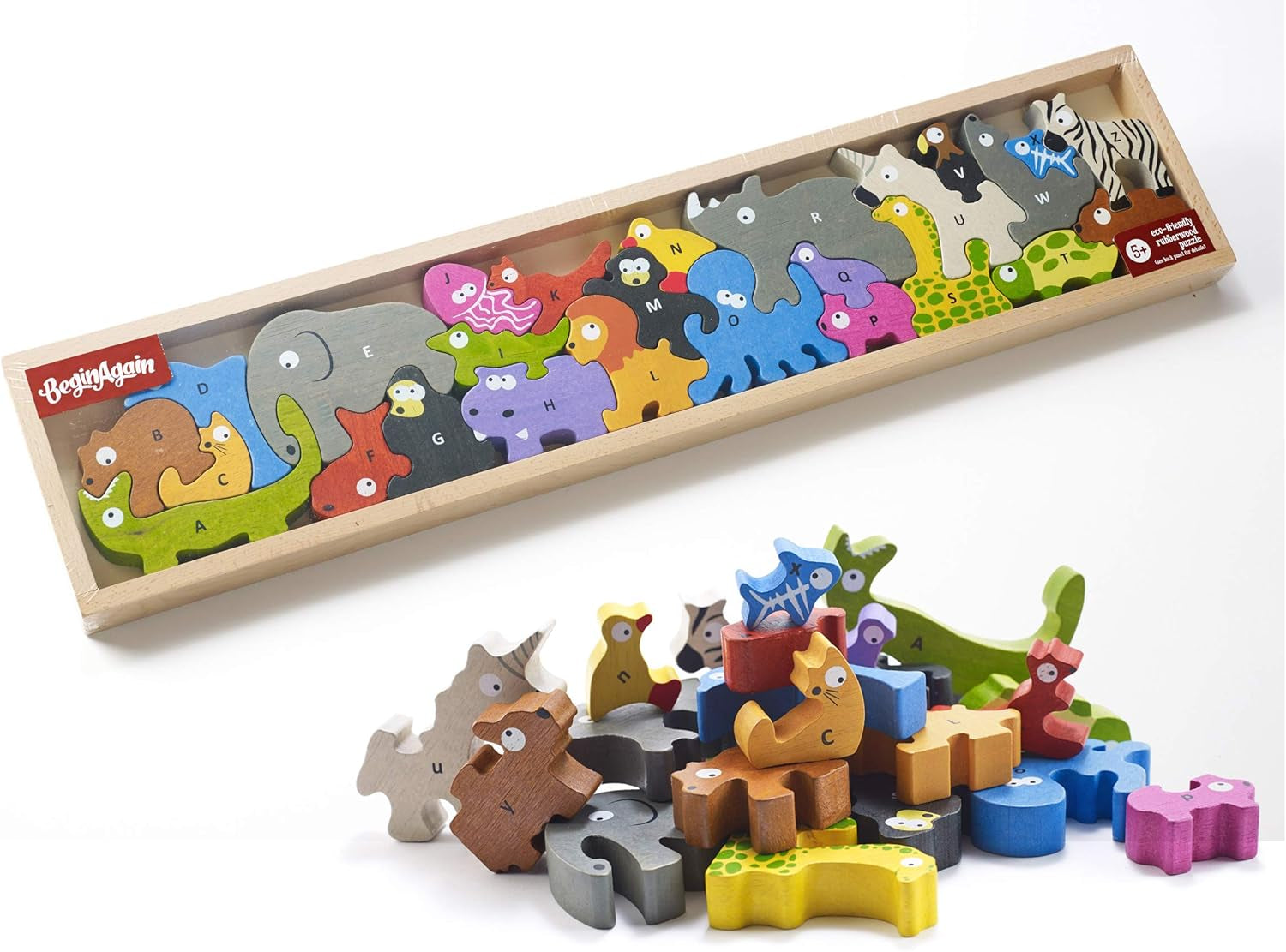 Animal Parade a to Z Puzzle and Playset - Educational Wooden Alphabet Puzzle - 2 and Up