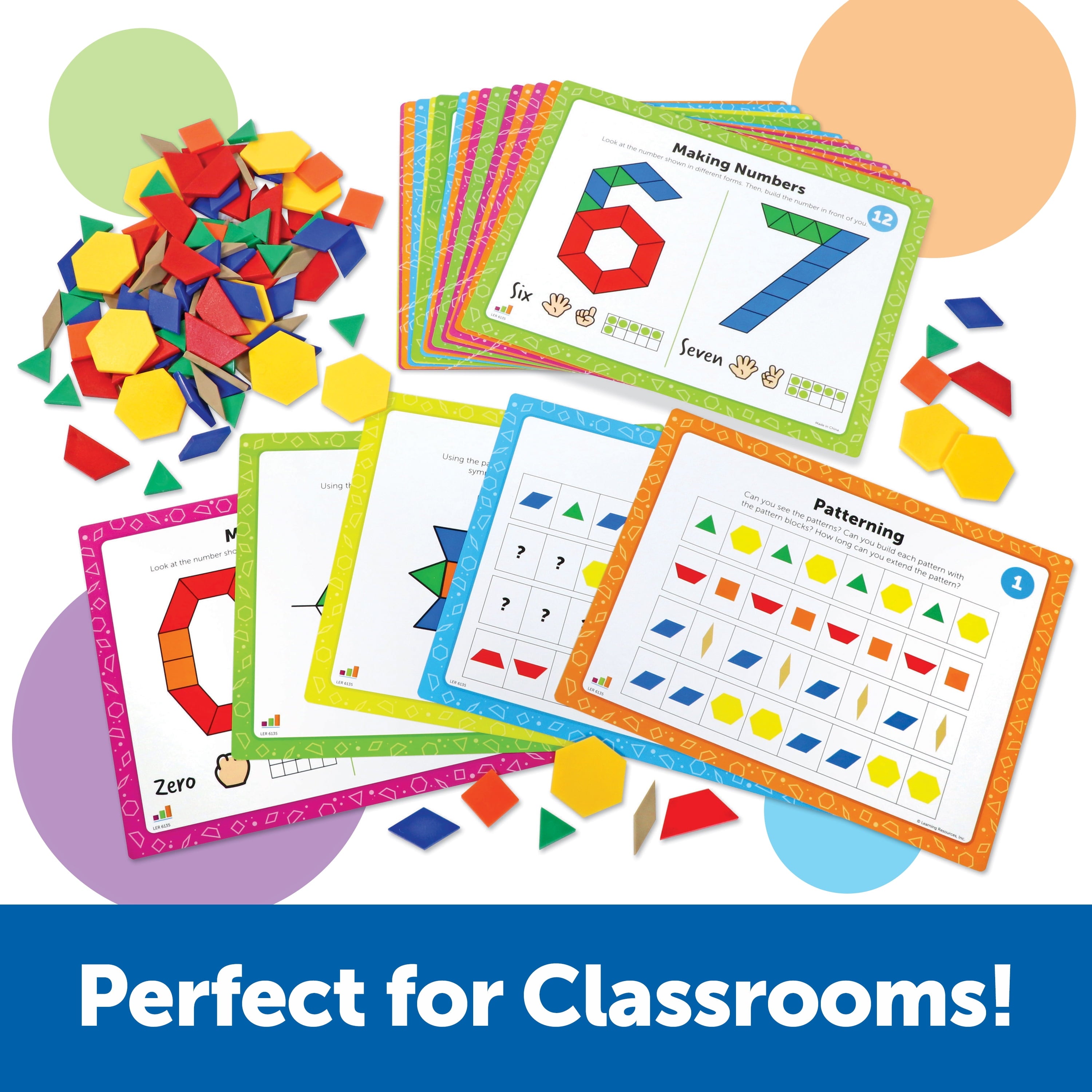 Pattern Block Math Set for Kids Ages 5+ - 144 Pieces