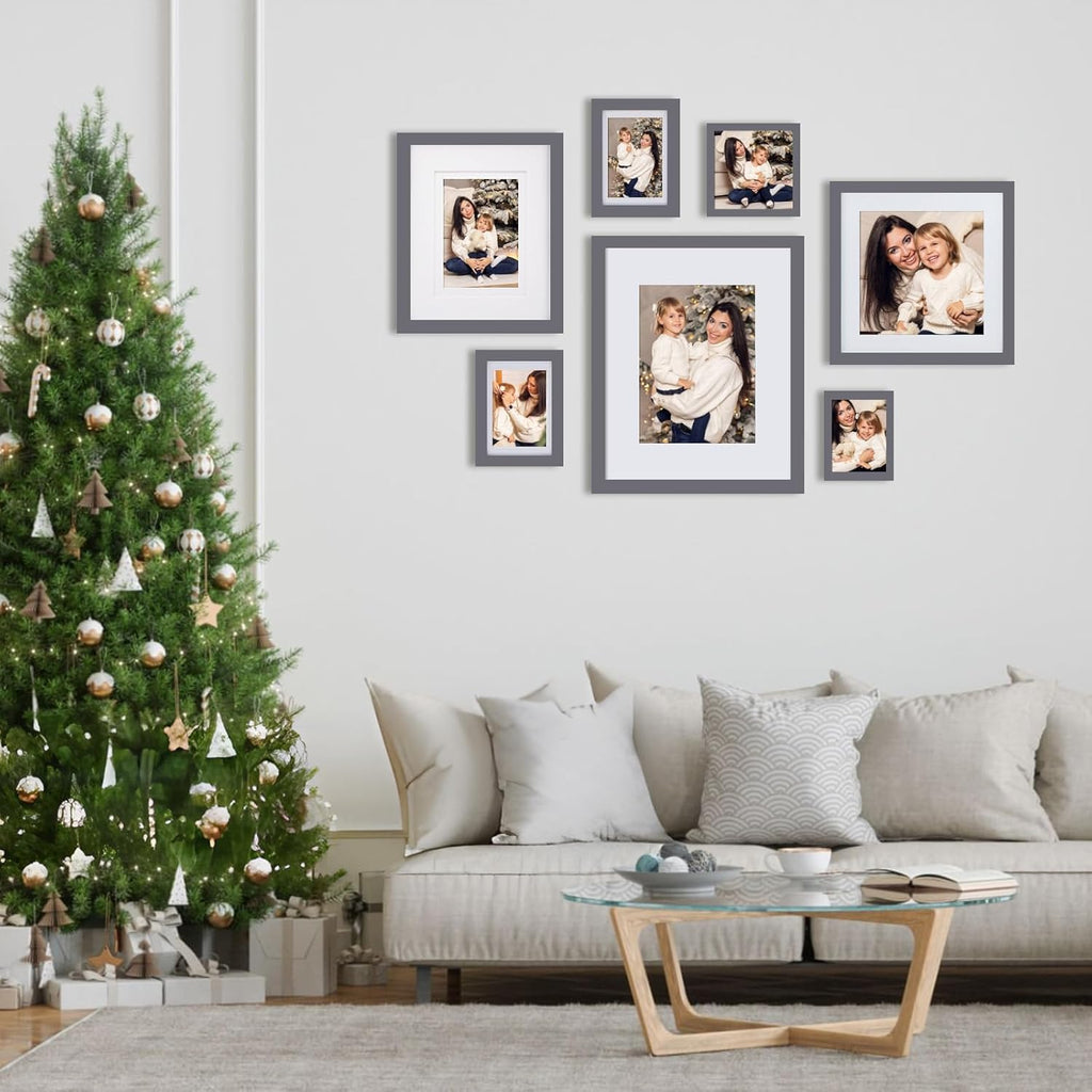 8X10 Picture Frames 4 Pack - Wood Frames Covered by Plexiglass for Pictures 4X6 or 5X7 with Mat or 8X10 without Mat, Photo Frames for Table Top and Wall Display, Dark Gray