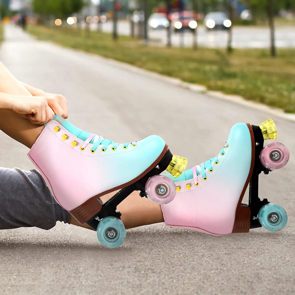 Quad Roller Skates for Girl and Women with All Wheel Light Up,Indoor/Outdoor Lace-Up Fun Illuminating Roller Skate for Kid