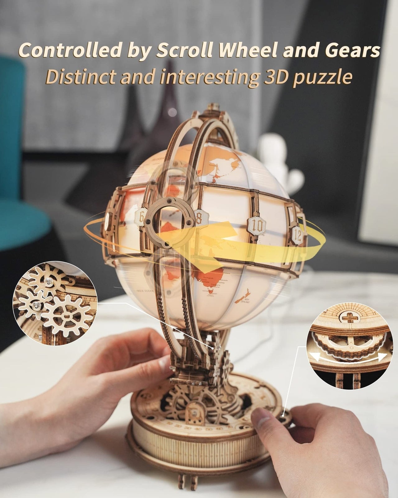 ROKR 3D Wooden Puzzles for Adults-Led Illuminated Wooden Globe Puzzle-Model B...