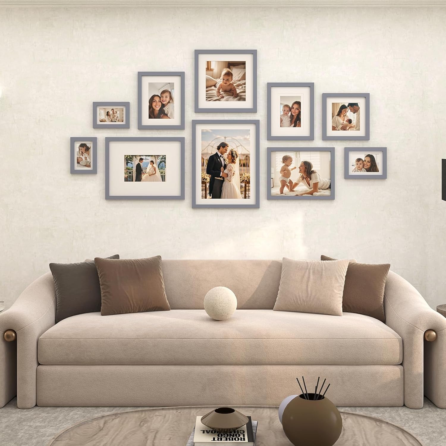 8X10 Picture Frames 4 Pack - Wood Frames Covered by Plexiglass for Pictures 4X6 or 5X7 with Mat or 8X10 without Mat, Photo Frames for Table Top and Wall Display, Dark Gray