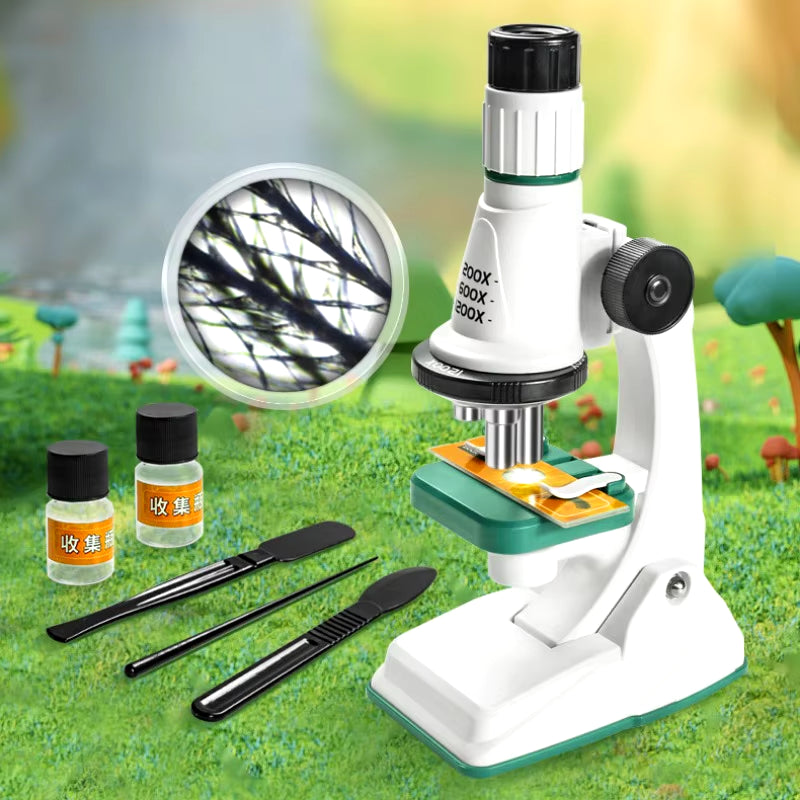 Kids Microscope Kit 200X 600X 1200X Biological Science Stem Toy Hand Loupe School Educational Pocket Microscope with LED Light