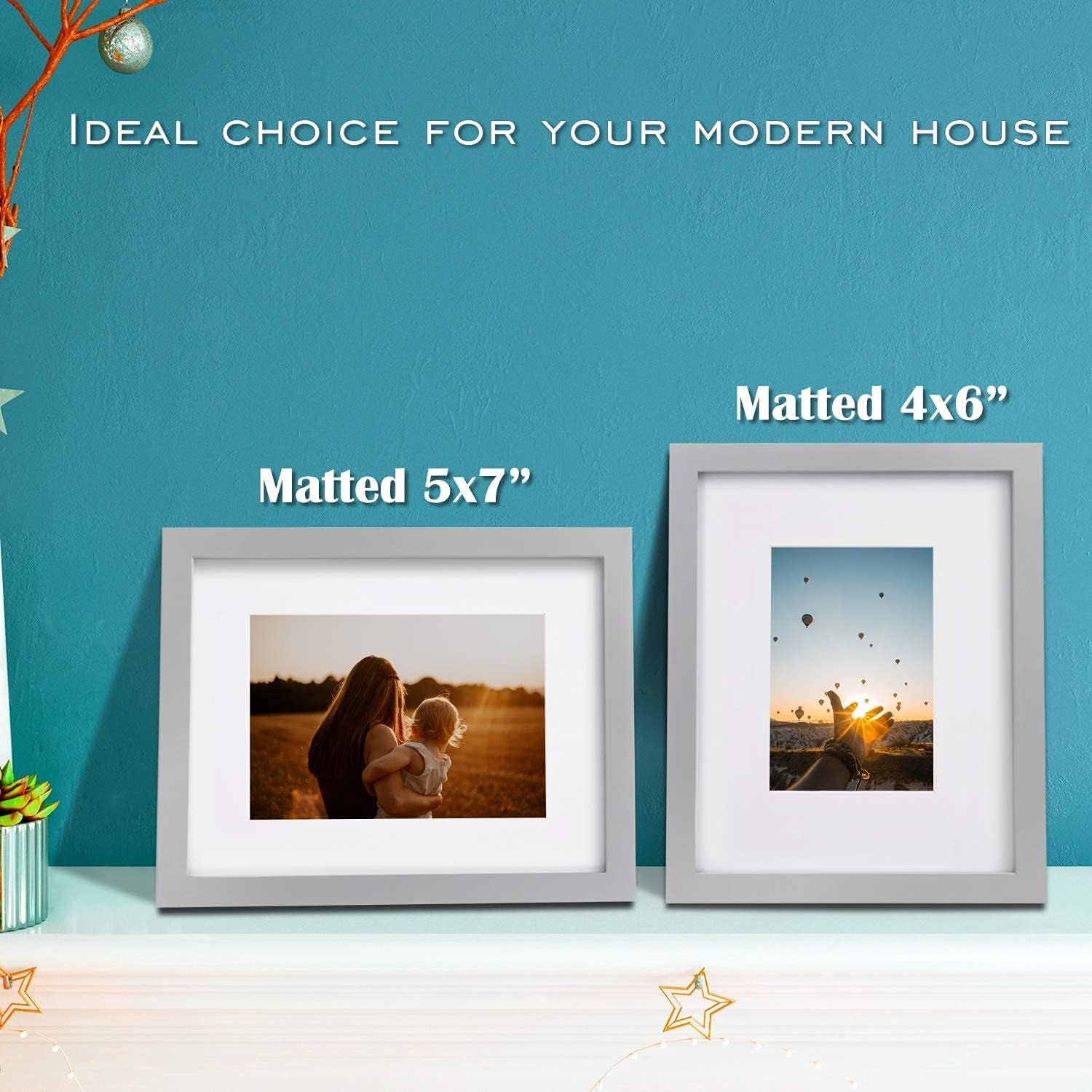 8X10 Picture Frames 4 Pack Solid Wood Frames Covered by Plexiglass for Pictures 4X6 or 5X7 with Mat or 8X10 without Mat, Photo Frames for Table Top and Wall Display, Light Gray
