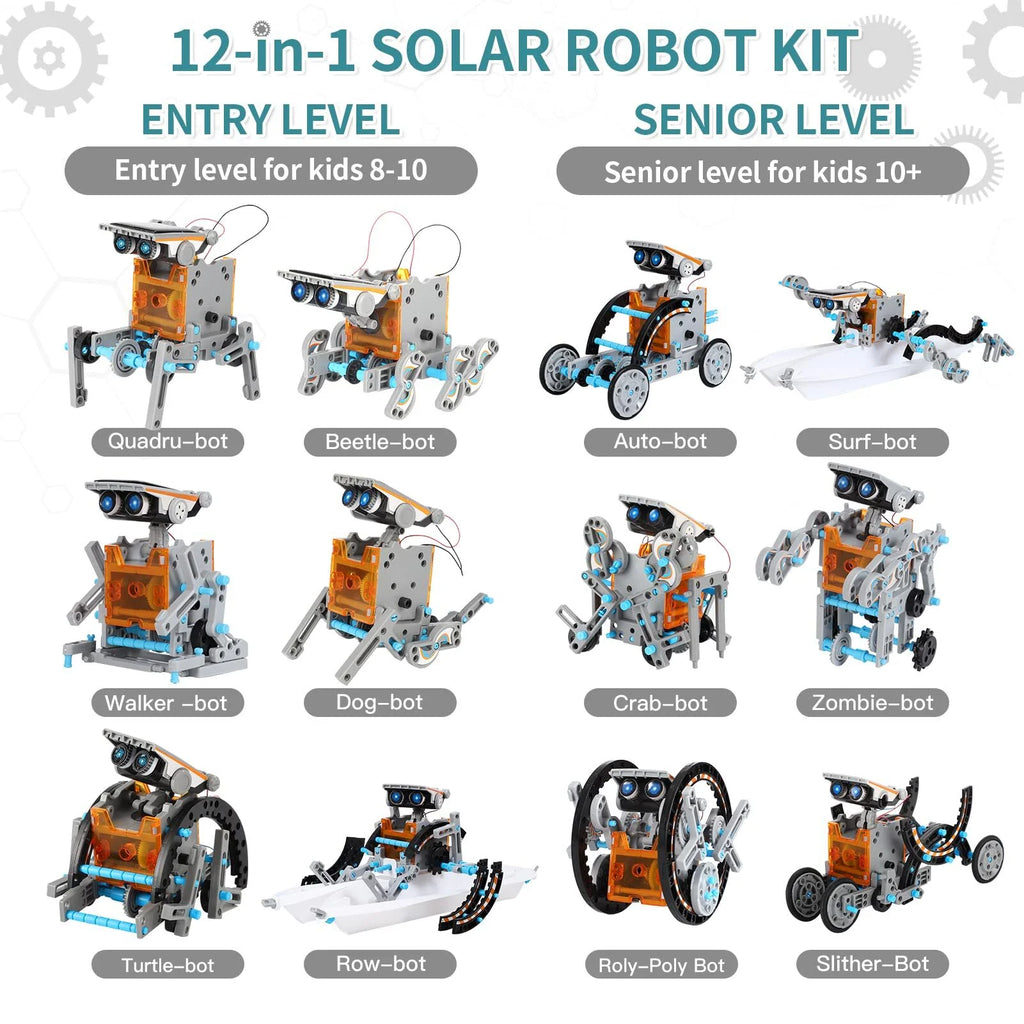 STEM Toys Solar-Powered Transforming Robot Toy - 12-In-1 Construction Set,Educational Science Experiment Kit Toys
