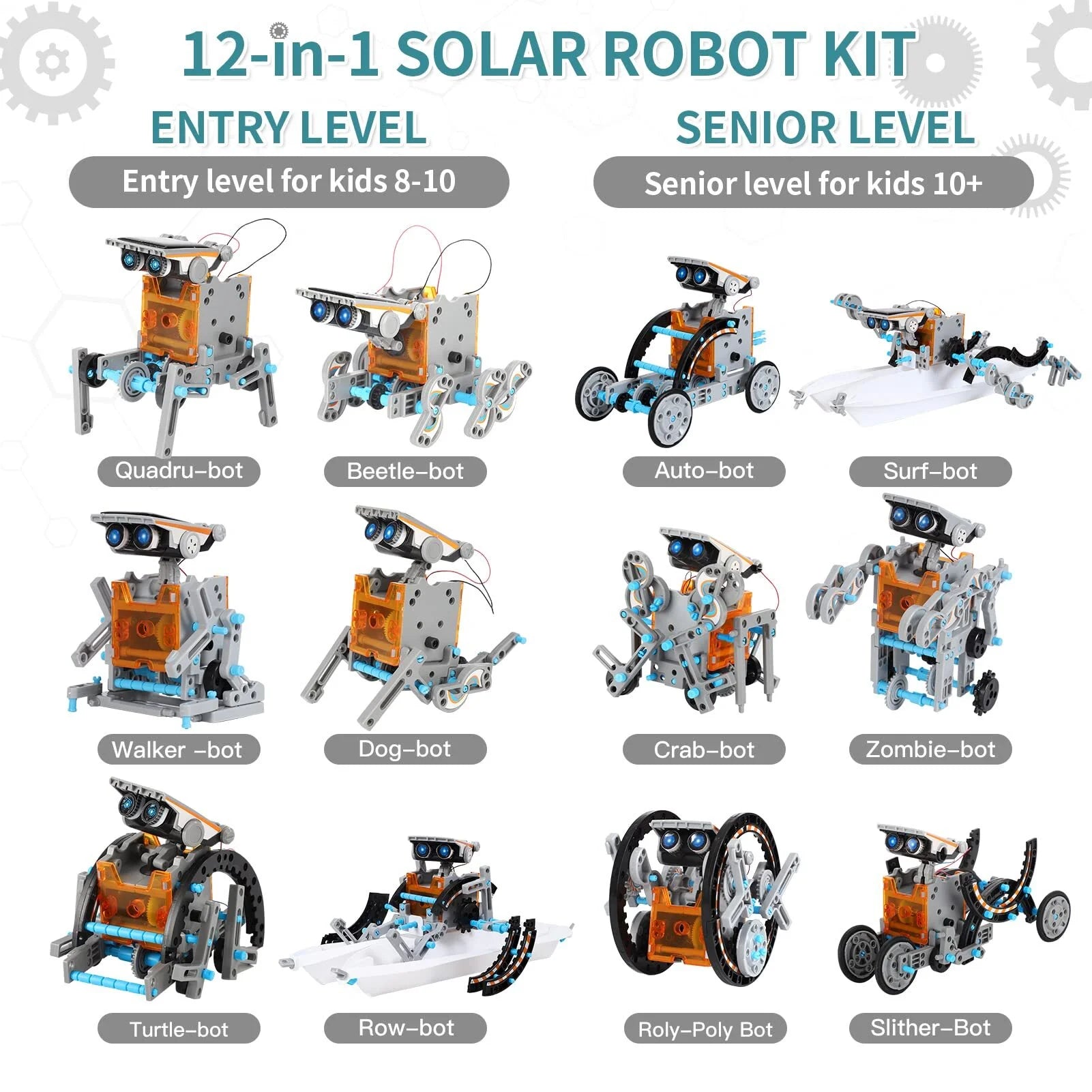 STEM Toys Solar-Powered Transforming Robot Toy - 12-In-1 Construction Set,Educational Science Experiment Kit Toys