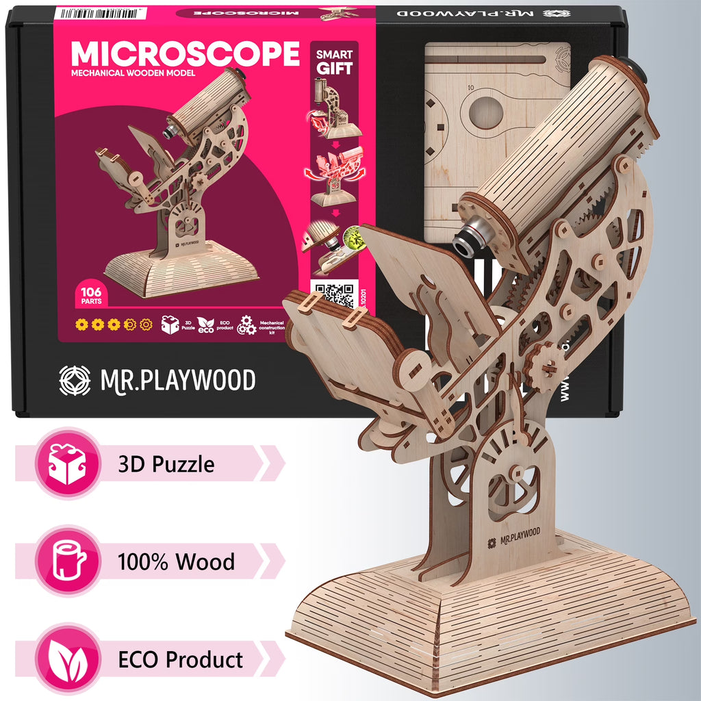Wooden Mechanical Construction Set Microscope