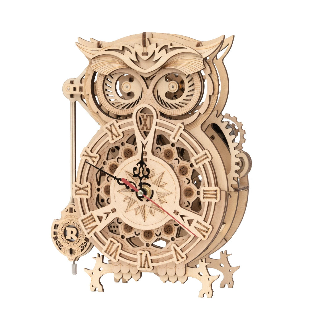 Rokr 161Pcs Creative DIY 3D Owl Clock Wooden Model Building Block Kits Assembly Toy Gift for Children Adult LK503