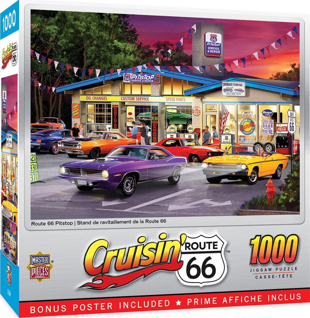 - 1000 Piece Jigsaw Puzzle, Route 66 Pitstop, Fun for Adults, Family, Kids, 19.25" X 26.75"