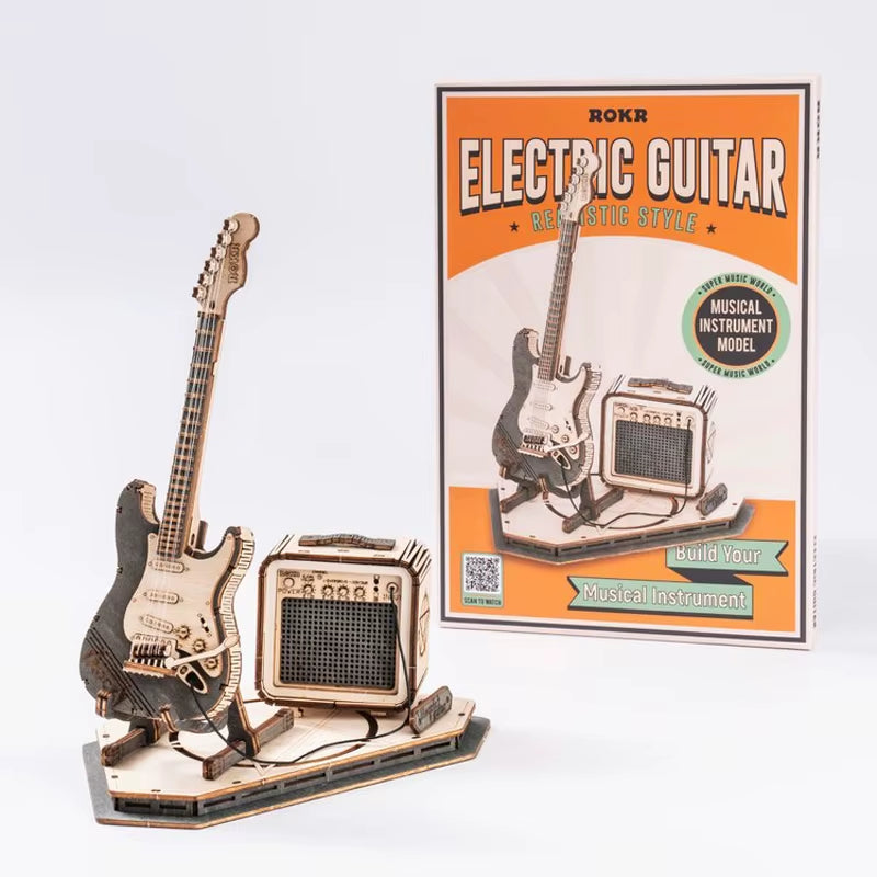 Rokr Electric Guitar Model Gift for Kids Adult Assembly Creative Toys Building Block Set 3D Wooden Puzzle TG605K