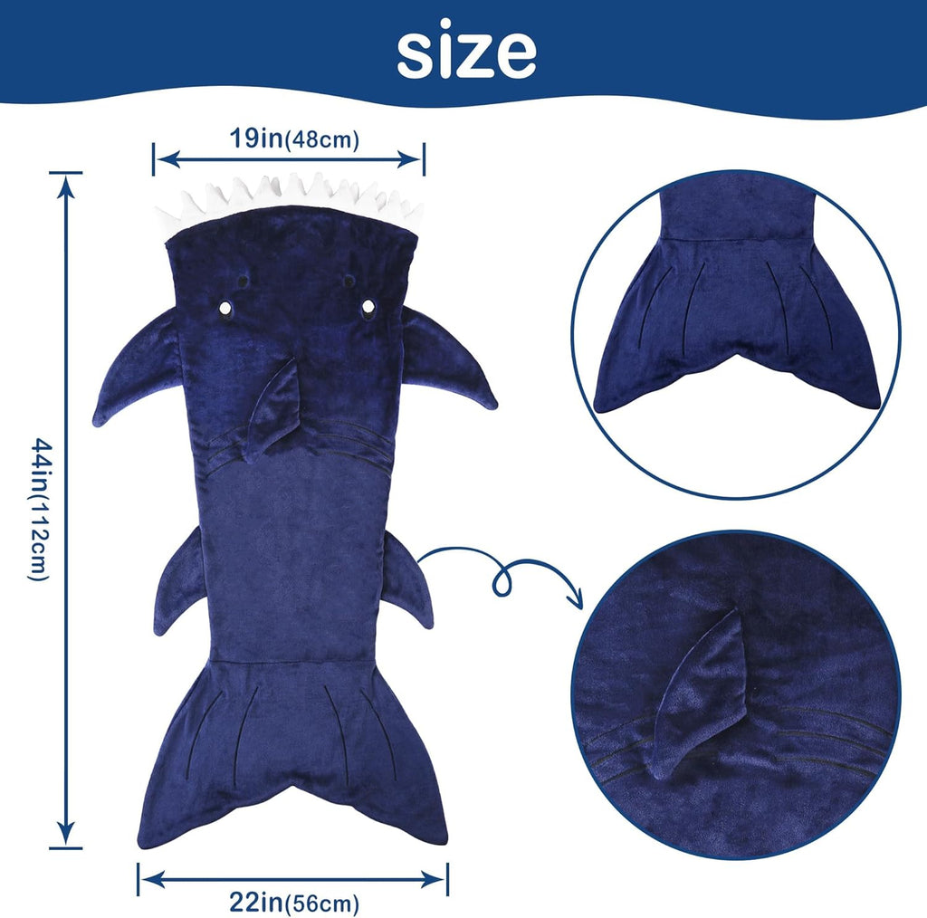 Kids Shark Blanket, Soft Flannel, Boys Toys, Fleece Shark Tail Blanket, Dark Blue, Warm and Soft, Gift for Kids, 19" X 44" Fit for Boys Aged 3 to 6