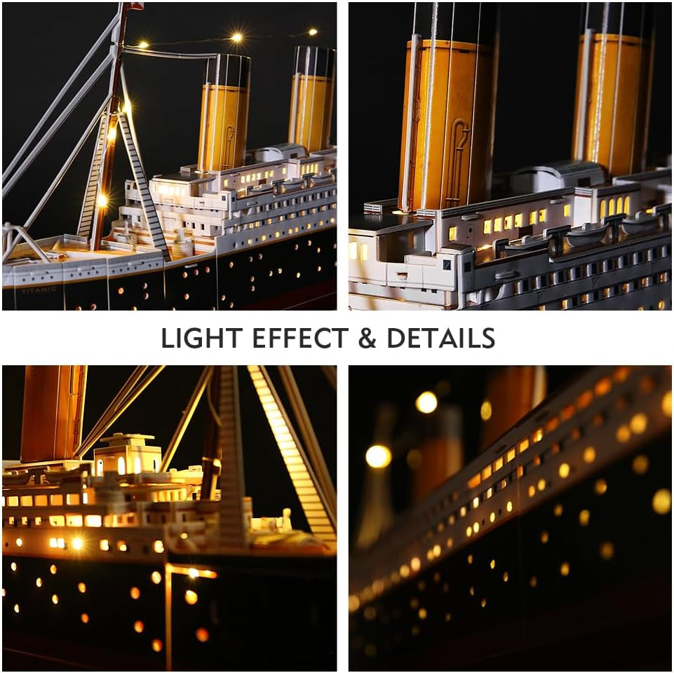 Titanic 3D LED Puzzles for Adults 88 CM 266 Pieces,Titanic Toys for Teens, Home Decor Birthday Gifts Adults Gifts for Mom