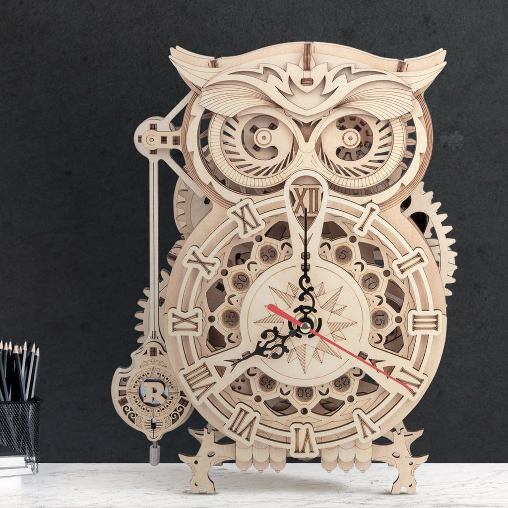 ROKR 3D Wooden Puzzles for Adults Mechanical Clock Kits-Owl Clock, DIY Clock ...