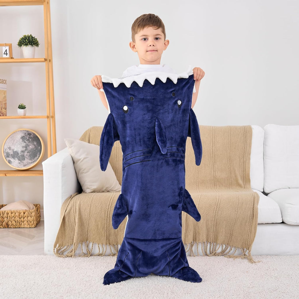 Kids Shark Blanket, Soft Flannel, Boys Toys, Fleece Shark Tail Blanket, Dark Blue, Warm and Soft, Gift for Kids, 19" X 44" Fit for Boys Aged 3 to 6