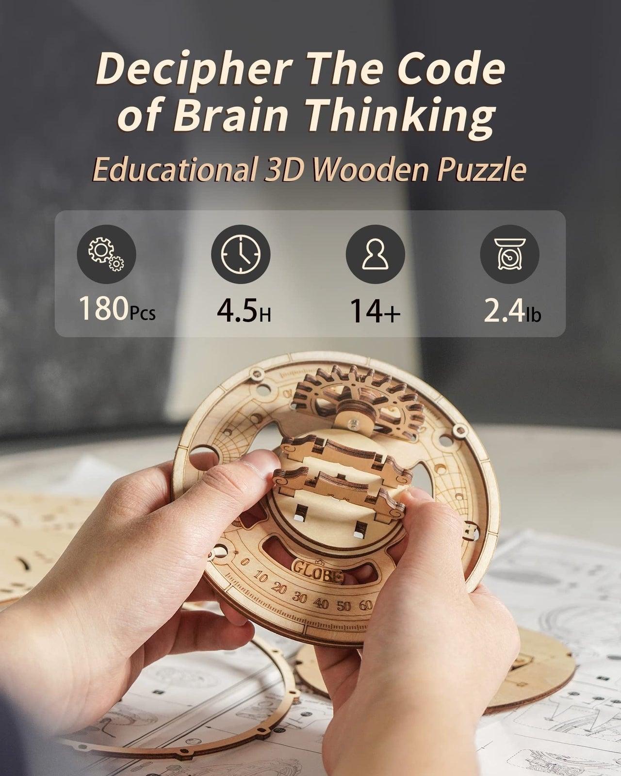 ROKR 3D Wooden Puzzles for Adults-Led Illuminated Wooden Globe Puzzle-Model B...