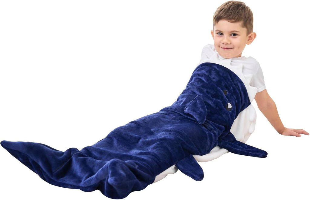 Kids Shark Blanket, Soft Flannel, Boys Toys, Fleece Shark Tail Blanket, Dark Blue, Warm and Soft, Gift for Kids, 19" X 44" Fit for Boys Aged 3 to 6