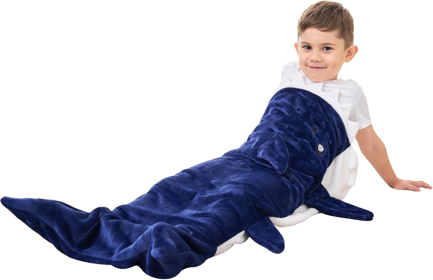 Kids Shark Blanket, Soft Flannel, Boys Toys, Fleece Shark Tail Blanket, Dark Blue, Warm and Soft, Gift for Kids, 19" X 44" Fit for Boys Aged 3 to 6