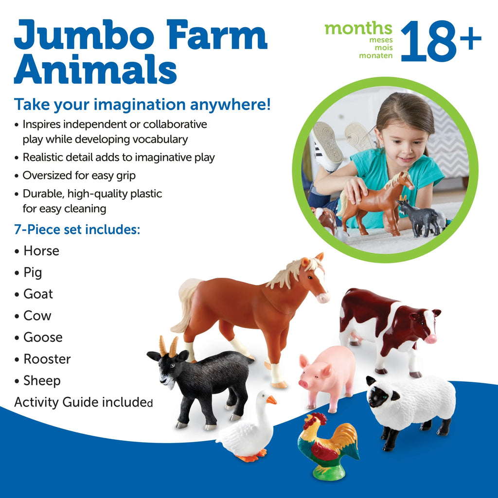 Jumbo Farm Animals, Horse, Cow, Sheep, Chicken , Figurines, Ages 18 Months +