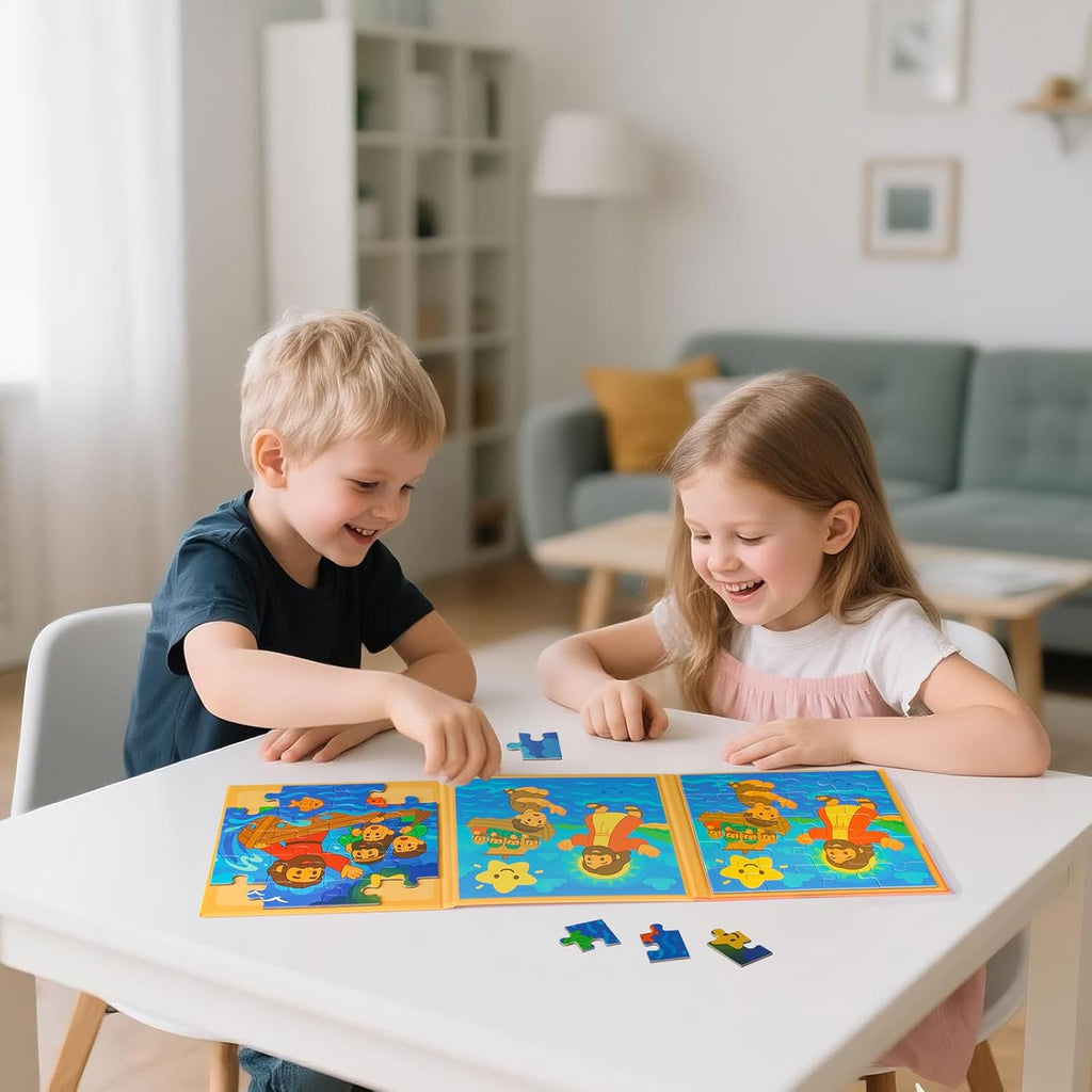 TRAVOFUN Magnetic Puzzles for Kids Ages 3-5 - Jesus Walking on Water & Calming the Storm - 2 Pack Bible Stories Jigsaw Puzzle Book - New Testament Christian Gifts for Toddlers Boys Girls
