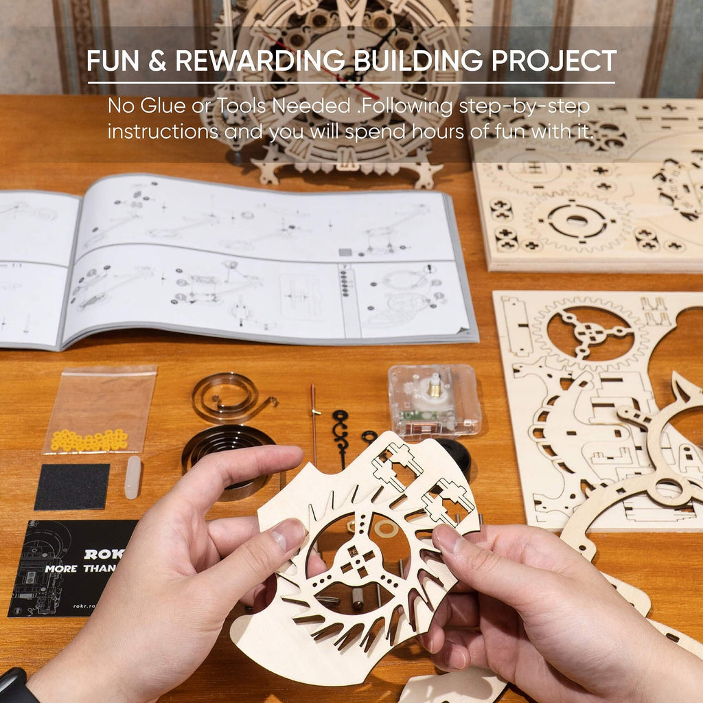 ROKR 3D Wooden Puzzles for Adults Mechanical Clock Kits-Owl Clock, DIY Clock ...