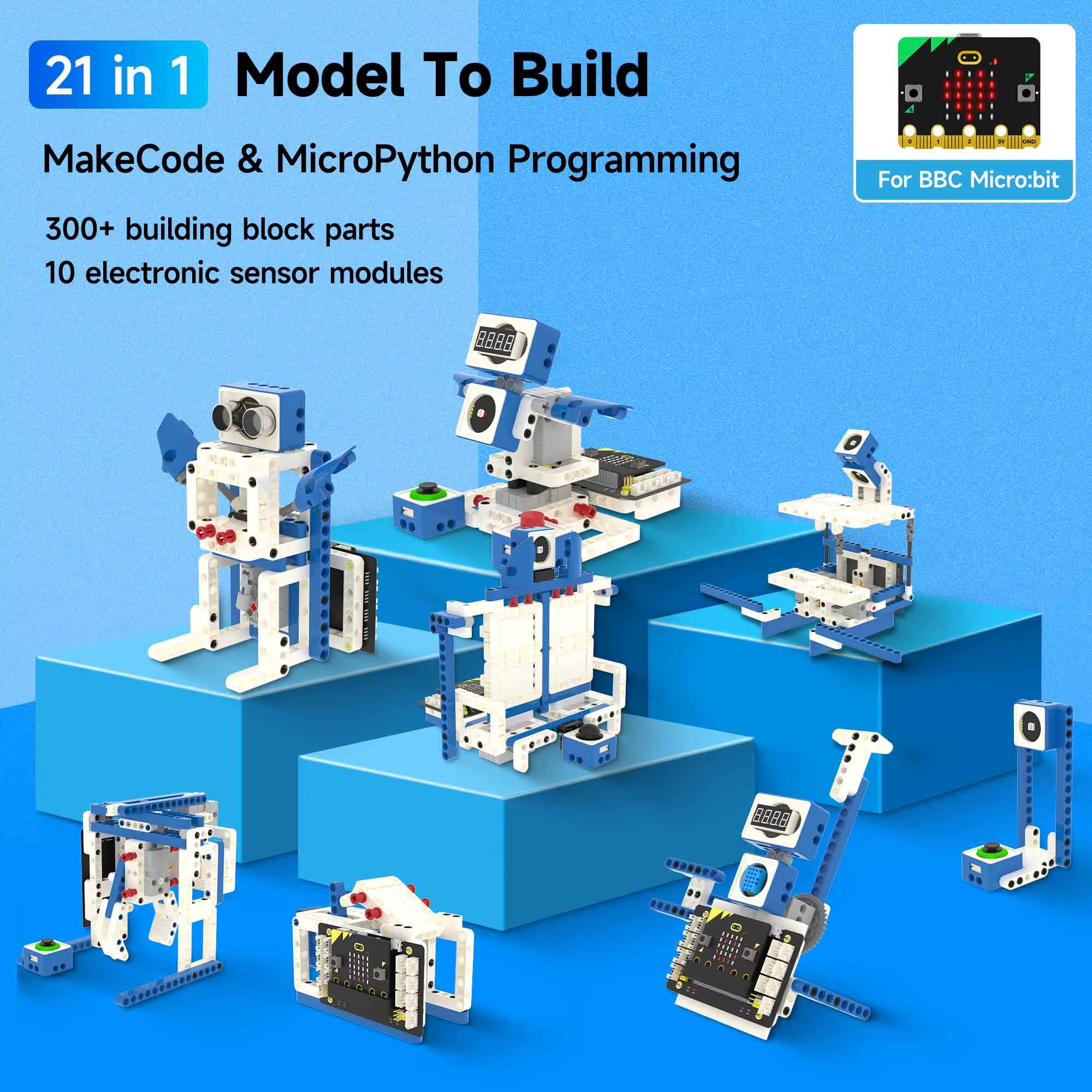 21 in 1 Microbit V2 Robotics Kit DIY Electronic Sensor Kit Programmable Toy for Kids Support Makecode Python Programming