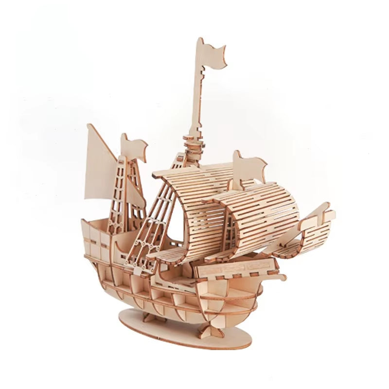 3D Sailboat Wooden Puzzle Assembly Model Puzzle DIY Wooden Crafts 3D Puzzle Toys Gifts