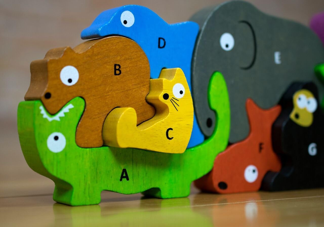 Animal Parade a to Z Puzzle and Playset - Educational Wooden Alphabet Puzzle - 2 and Up