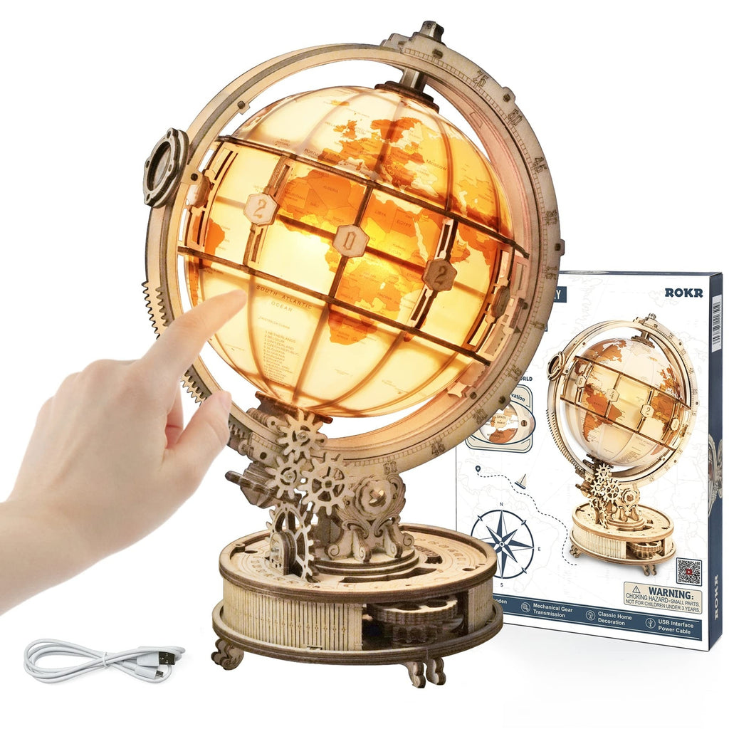 ROKR 3D Wooden Puzzles for Adults-Led Illuminated Wooden Globe Puzzle-Model B...