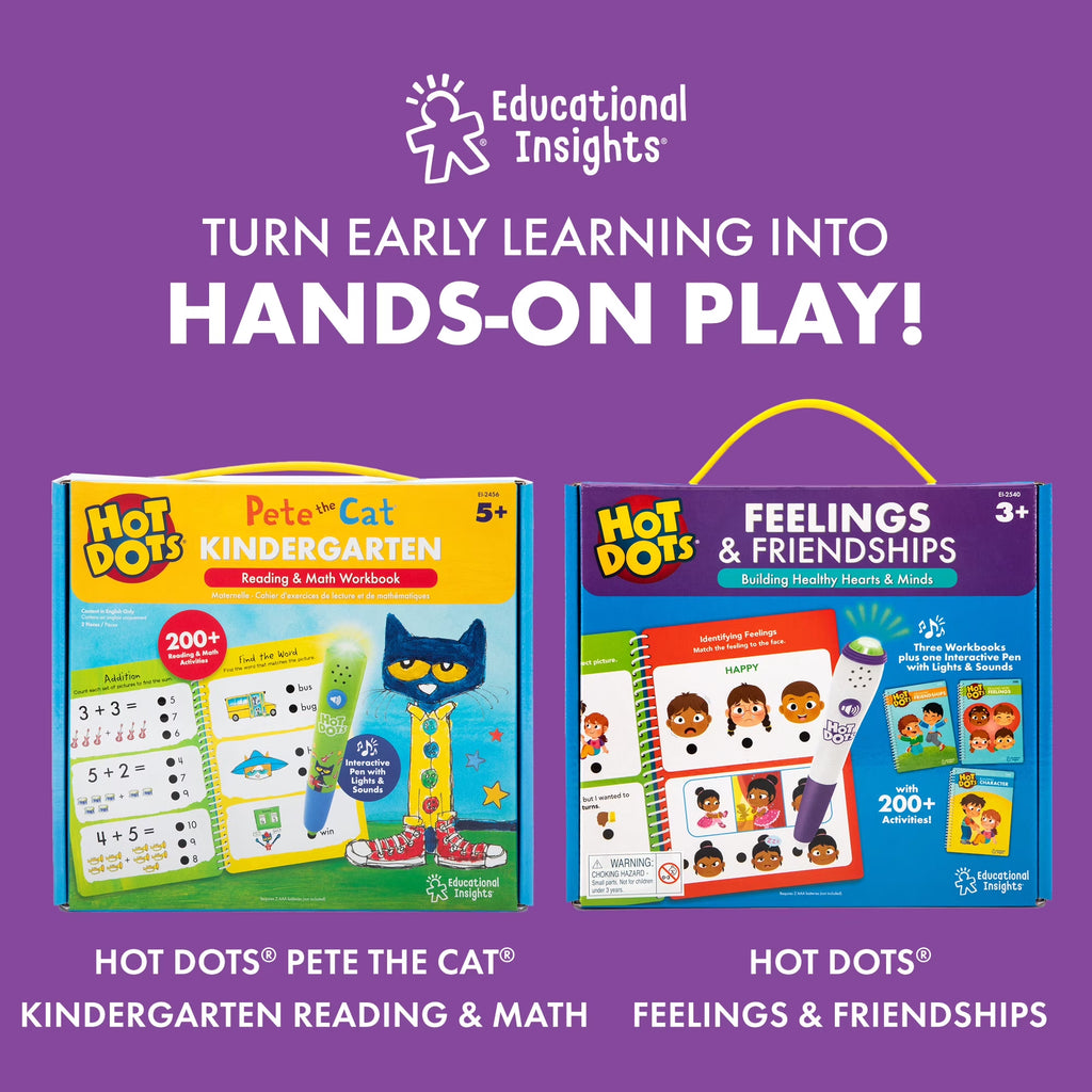 Educational Insights Hot Dots Kindergarten Essentials: Reading & Math Workbook with Interactive Pen, Children 5+