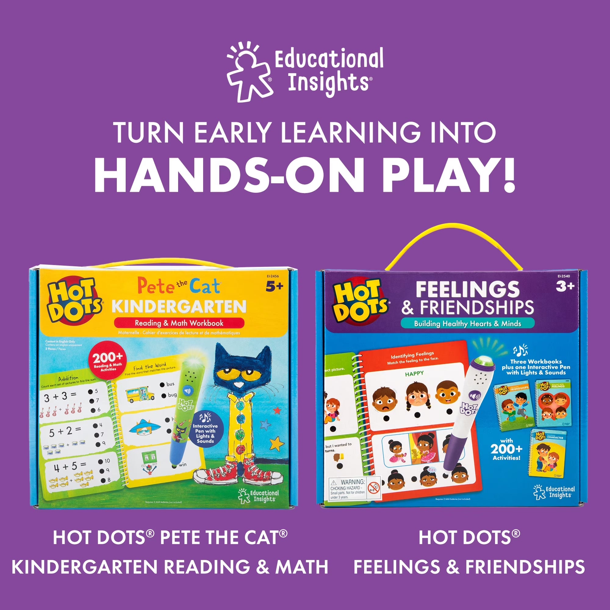 Educational Insights Hot Dots Kindergarten Essentials: Reading & Math Workbook with Interactive Pen, Children 5+