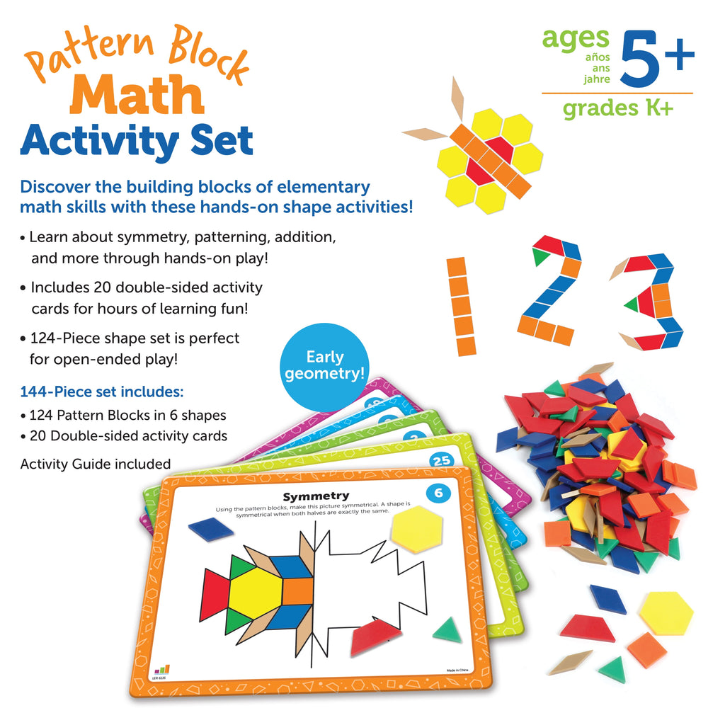 Pattern Block Math Set for Kids Ages 5+ - 144 Pieces