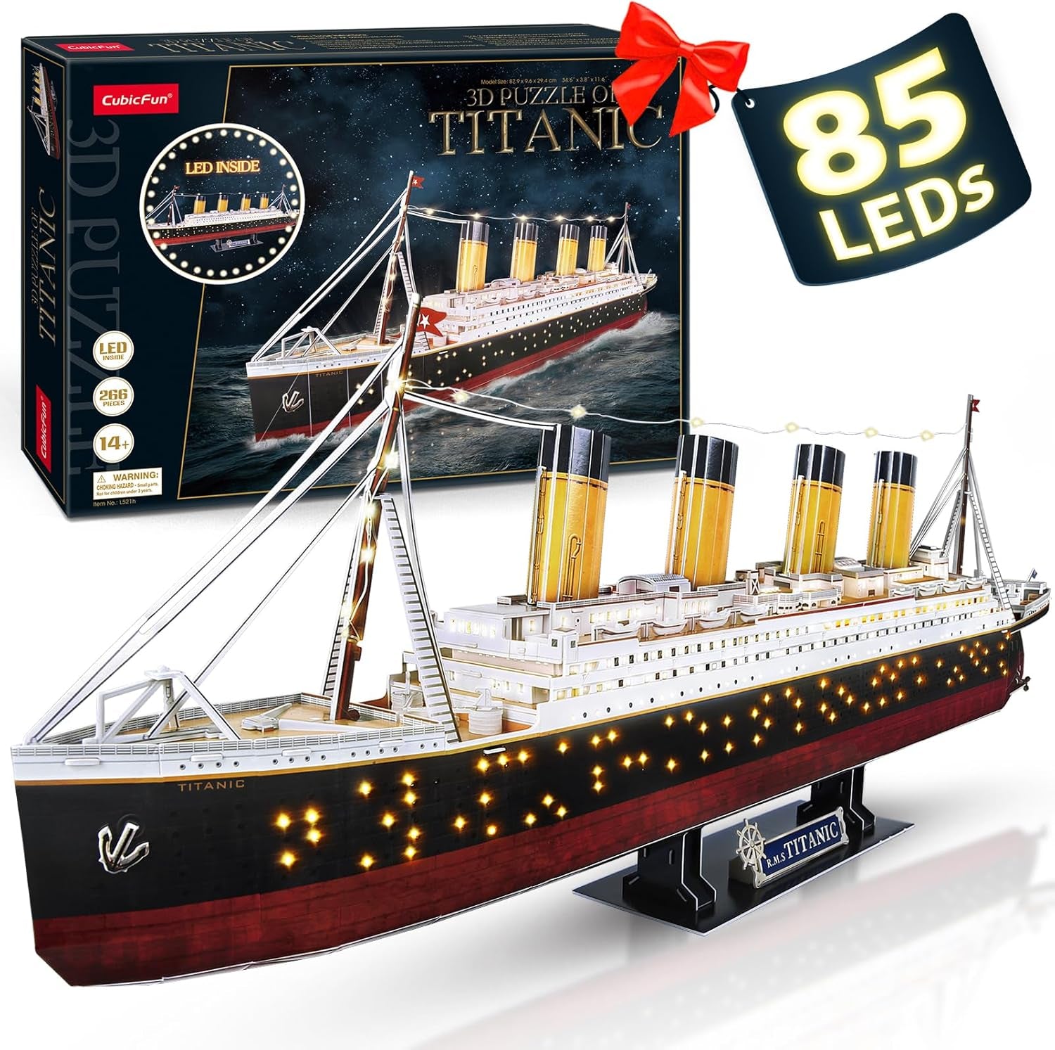 Titanic 3D LED Puzzles for Adults 88 CM 266 Pieces,Titanic Toys for Teens, Home Decor Birthday Gifts Adults Gifts for Mom