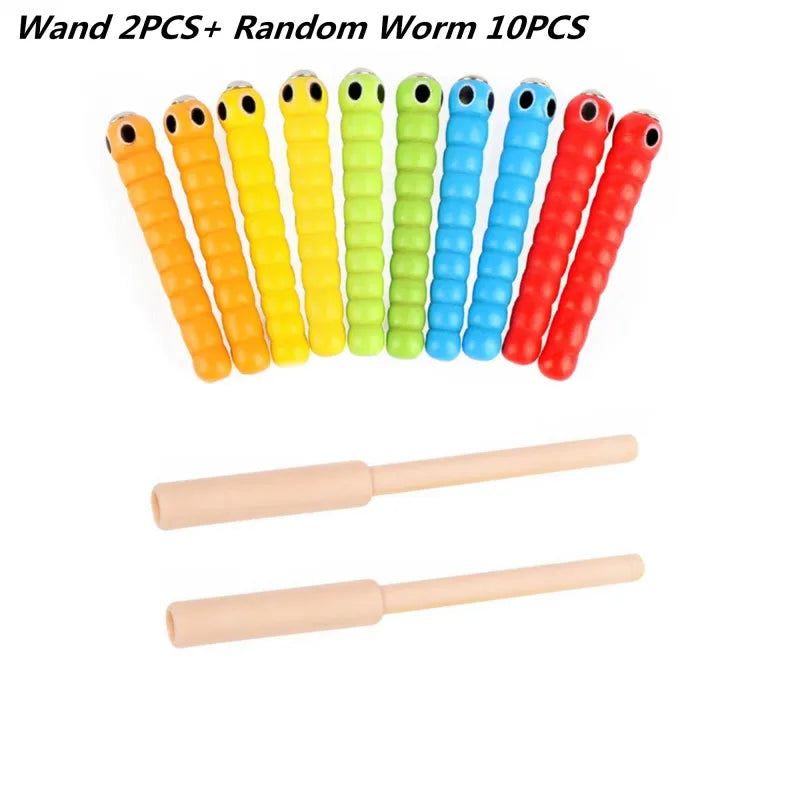 Wand Worms for Catch Worm Game Strawberry Grasping Baby Wooden Toys Montessori Educational Wooden Toys Accessories